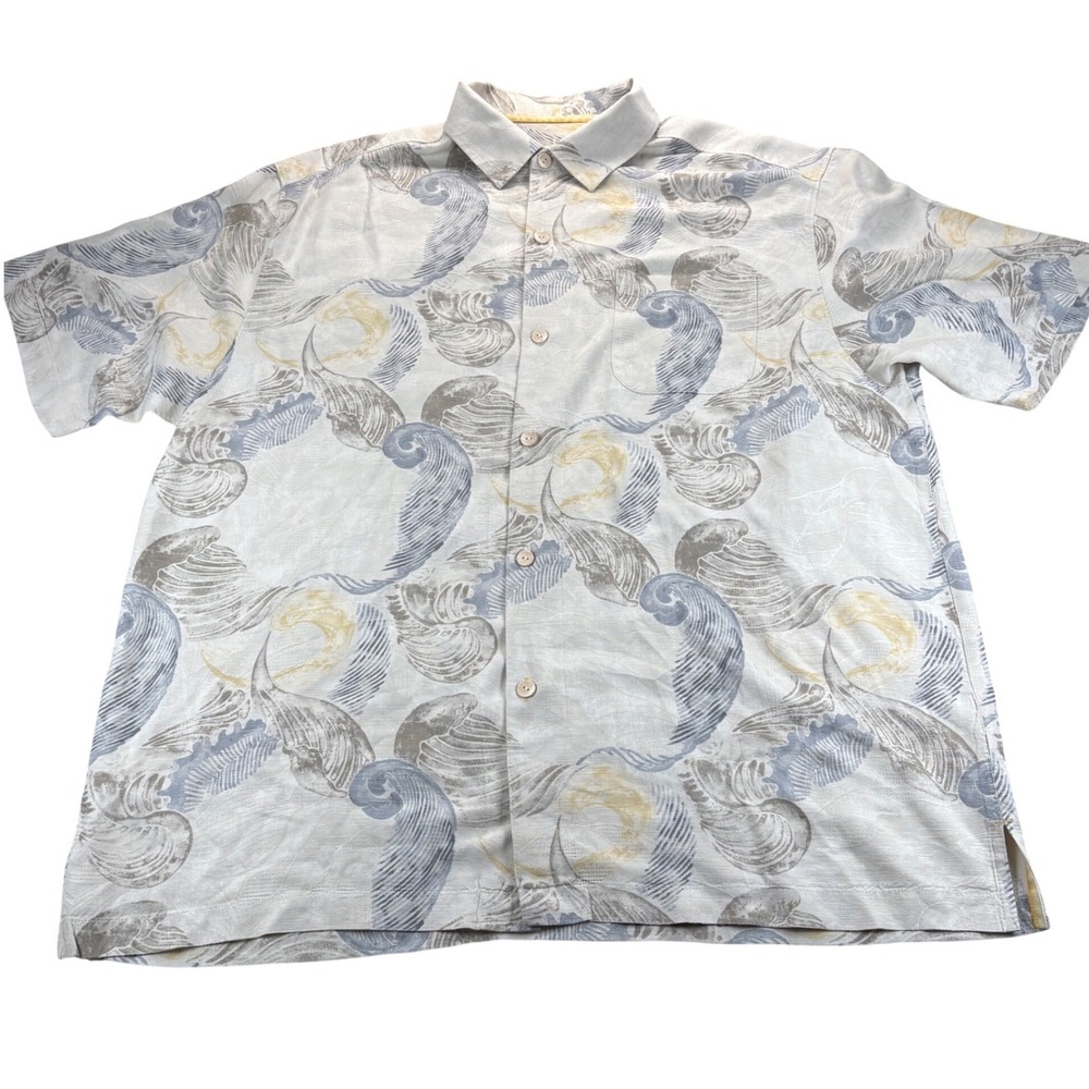 Tommy Bahama Tropic Isles Short Sleeve Camp Shirt Mens XL 100% Silk Gray Coastal